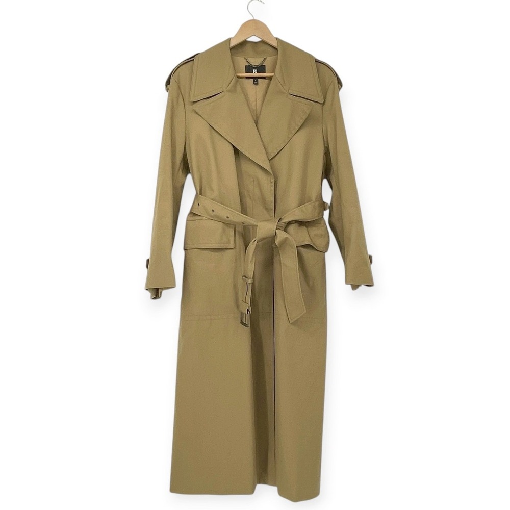 Banana Republic Tan Belted Long Trench Coat Womens L Khaki Career Minimalist
